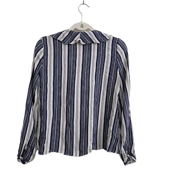 L’Academie Revolve‎ Blouse Small Blue & White Striped Top Ruffled Tie Neck - Picture 7 of 9